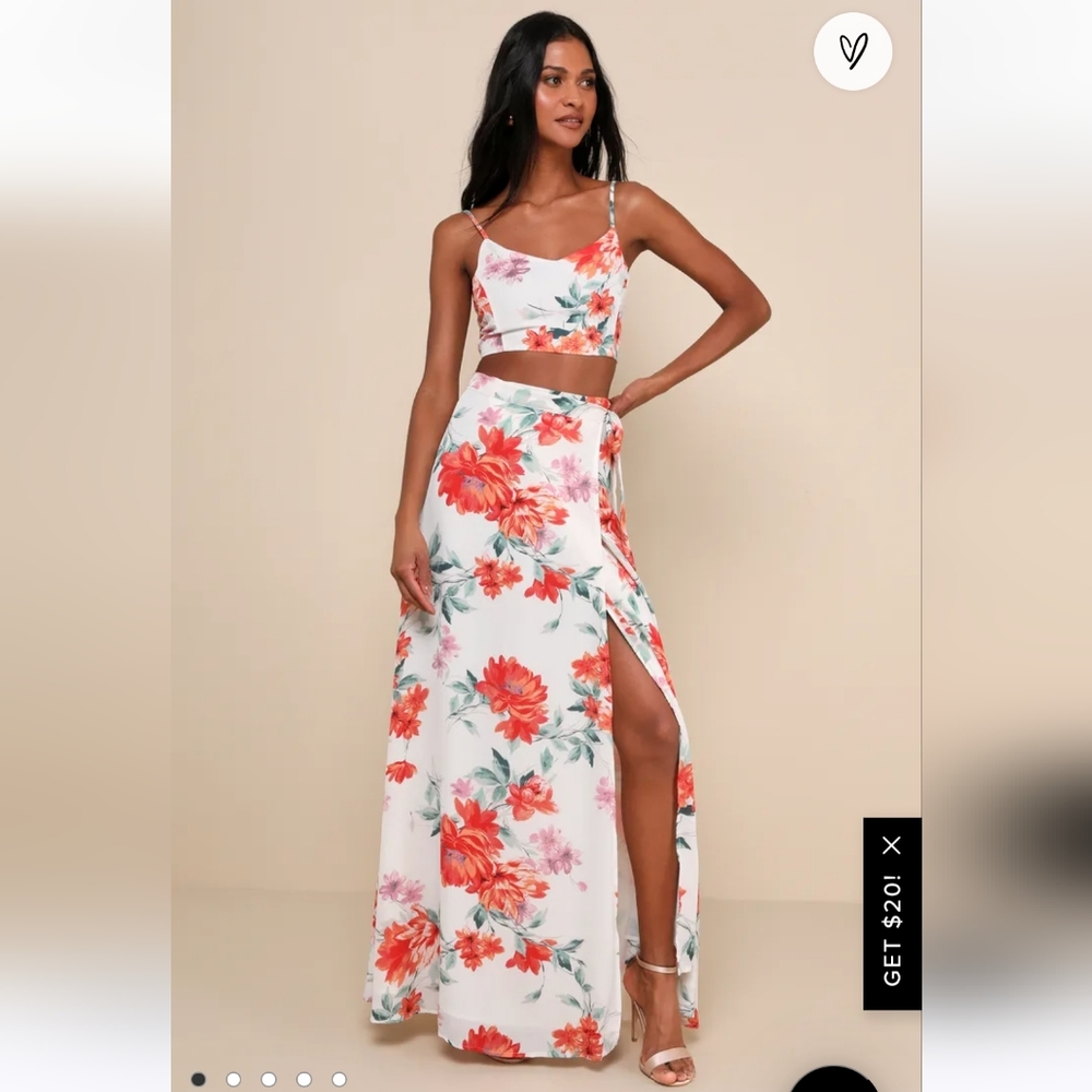 Bloom With a View White Floral Print Two-Piece Maxi Dress | XS